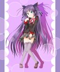  bad_id bad_pixiv_id blue_eyes bow highres little_busters! pink_bow plaid plaid_skirt purple_hair sasasegawa_sasami school_uniform skirt solo thighhighs toumin twintails 