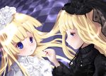  blonde_hair blue_eyes checkered checkered_floor cordelia_gallo face gosick hat jewelry kobiyuun lolita_fashion mother_and_daughter multiple_girls profile ring victorica_de_blois 