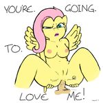  anal anal_penetration angry anthro anthrofied breasts butt butt_grab dialog domination duo eep equine female female_domination fluttershy_(mlp) friendship_is_magic male mammal mean mencret my_little_pony nipples nude ouch pain pegasus penetration penis plain_background pussy sex signature straight text white_background wings 