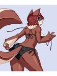  brown brown_fur butt canine clothed clothing female fox fur looking_at_viewer mammal sakamata sakamata_orca side_boob skimpy solo swimsuit undressing 