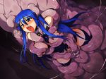  ahegao arms_behind_back bare_shoulders blue_eyes blue_hair blush breast_squeeze breasts cum large_breasts long_hair open_mouth original restrained saliva screaming sleeveless solo tears tentacles thighhighs tomoshibi_hidekazu torn_clothes 