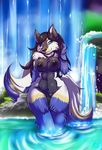  breasts canine female inuki mammal multiple_tails necklace nipples nude pussy solo tail tanekwoofer water waterfall wolfsun&#233; wolfsune 