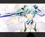  aqua_eyes aqua_hair bow bowtie checkered collar hands_clasped hatsune_miku letterboxed long_hair own_hands_together siz_(pekinduck) solo tears twintails vocaloid 