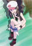  baseball_cap blue_eyes breasts hat highres hot_pants nipples panties pokemon pokemon_(game) pokemon_bw short_shorts shorts smile touko_(pokemon) underwear undressing white_(pokemon) 