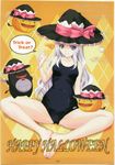  barefoot feet food grey_eyes halloween hat ice_cream long_hair melty_(shining_hearts) mizugi pointed_ears pumpkin shining_hearts silver_hair spread_legs sukumizu witch_hat yoshimura_kentaro yoshimura_kentarou 