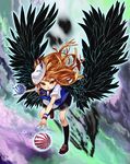  :p bad_id bad_pixiv_id ball black_wings blonde_hair fox_mask highres kansou_samehada mask original school_uniform serafuku solo tongue tongue_out wings 