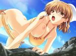  1girl beach breast_slip cleavage mizugi orange_bikini poorly_tagged tagme 