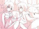  animal_ears bell bottomless bound_together camisole chain chiri_(atlanta) chiriko_(atlanta) collar cursor curtains hair_bell hair_ornament jingle_bell lingerie linked_collar looking_back monochrome multiple_girls nekojirou original tail ten'inkou_korin underwear underwear_only 