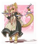  cat cute feline food hair maid maid_uniform mammal pink_hair plate regaria ribbons solo tea yoona 