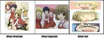  comparison hidamari_sketch hiro miyako multiple_girls sae what_i_watched_what_i_expected_what_i_got wide_face yuno 