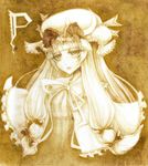  bad_id bad_pixiv_id bow hair_bow hat hoshi_nawoki long_hair monochrome patchouli_knowledge solo touhou very_long_hair 
