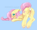  anal anal_penetration blue_background blush butt buttplug dock equid equine eyelashes female feral fluttershy_(mlp) friendship_is_magic hair hooves lemonylight looking_back mammal my_little_pony nude open_mouth penetration pink_hair pterippus pubes pussy sex_toy simple_background solo wings 