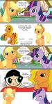  applejack_(mlp) bed breaking_the_fourth_wall buttercup_(powerpuff_girls) comic crossover cutie_mark equine eyes_closed female feral friendship_is_magic g1 green_eyes horn horse human implied_sex life_is_a_lie mammal my_little_pony o_o parentage pony powerpuff_girls shocked smile twilight_sparkle_(mlp) unicorn unknown_artist 