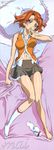  ahoge blush duplicate feet highres hisayuki_hirokazu legs my-hime orange_shirt school_uniform shirt socks solo thigh_gap tokiha_mai 