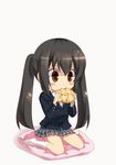  animated animated_gif black_hair bread eating food k-on! kouji_(campus_life) long_hair melon_bread nakano_azusa no_shoes pillow pleated_skirt school_uniform simple_background sitting skirt solo twintails white_background 