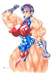  abs asamiya_athena biceps china_dress chinadress chinese_clothes dress erect_nipples extreme_muscles fingerless_gloves futanari gloves idiot king_of_fighters kof mental_retardation muscle muscular_female penis purple_eyes purple_hair purukogi purukogi_(plasma_beach) short_hair snk 