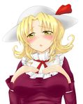  blonde_hair breasts eitaisa elly hat highres image_sample large_breasts md5_mismatch pixiv_sample simple_background solo touhou touhou_(pc-98) upper_body white_background 