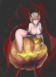  bamuth bridal_gauntlets devil gray_hair horns jack-o&#039;-lantern nude pumpkin red_eyes tail wings 