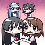  black_hair blood blue_eyes blue_hair blush_stickers brown_eyes brown_hair crossover female_pervert fist_bump hairband hat head_wreath ikamusume itou_kanae long_hair moja_(gibson) multiple_girls nagatsuki_sanae nosebleed pervert saten_ruiko seiyuu_connection shinryaku!_ikamusume short_hair to_aru_kagaku_no_railgun to_aru_majutsu_no_index trembling uiharu_kazari 