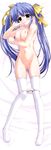  blue_hair blush breast_squeeze breasts crucifix dakimakura fixed hair_ribbon kamipani! kyuujou_amane large_breasts long_hair lying nipples nude on_back oppai panty_pull photoshop shintaro thighhighs twin_tails uncensored vagina white_thighhighs 