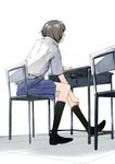  back brown_hair chair classroom desk hanaosutarou school_desk school_uniform shoes short_hair sitting socks 