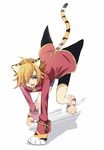  all_fours apupu blonde blue_eyes kemonomimi tagme tiger_ears tiger_paws tiger_print tiger_tail 