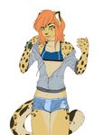  claws cute feline fur girly green_eyes hair katibara leopard looking_at_viewer male mammal necklace orange_hair plain_background short_pants solo spots tail white_background yellow yellow_fur 