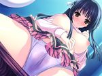  1girl black_hair blush breasts breasts_outside cameltoe game_cg himenomiya_kaguya large_breasts legs_spread long_hair nipples panties pantsu pussy_juice school_uniform shirt_lift solo spread_legs stellar_theater suzuhira_hiro underwear upskirt wet_panties white_panties 