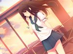  black_eyes coffee-kizoku cure_girl game_cg kunimura_kotone long_hair school_uniform solo sunset tagme 