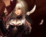  bad_id bad_pixiv_id breasts cleavage elf elf_(lineage_2) feathers hairband hat large_breasts lineage lineage_2 pointy_ears silver_hair solo tachikawa_mushimaro 