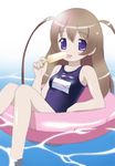  blue_eyes brown_hair food gakuen_utopia_manabi_straight ice_cream innertube long_hair mizugi odori_momoha one-piece_swimsuit solo sukumizu tongue water yn 