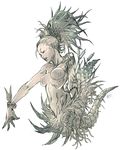  bad_id bad_pixiv_id breasts closed_eyes kilart lips long_hair medium_breasts monochrome monster_girl no_nipples original plant ponytail sketch solo tail topless 