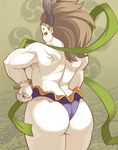  ass back bad_id bad_pixiv_id bracelet breasts brown_hair clenched_hand eyeliner from_behind hand_on_hip hikimayu horns jewelry large_breasts long_hair makeup maou_alba muscle muscular_female nail_polish oboro_muramasa pointy_ears raijin_(oboro_muramasa) sideboob solo topless yellow_eyes 