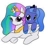  alicorn duo equine female feral friendship_is_magic horn horse kloudmutt mammal my_little_pony plain_background pony princess princess_celestia_(mlp) princess_luna_(mlp) royalty sibling sister sisters unknown_artist white_background winged_unicorn wings younger 