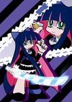  1girl coin coing dress goth gothic p.a.w panty_&amp;_stocking_with_garterbelt smile solo stocking_(character) stocking_(psg) stripes_i_&amp;_ii sword weapon 