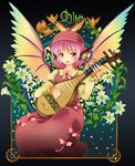  animal_ears bird earrings fingernails flower hat instrument jewelry long_fingernails lute_(instrument) michii_yuuki mystia_lorelei pink_eyes pink_hair pipa_(instrument) short_hair solo touhou wings 