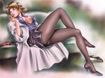  akagi_ritsuko ashtray blonde_hair breasts cigarette cleavage covered_nipples duplicate dusty_heaven large_breasts legs neon_genesis_evangelion pantyhose shoes short_hair single_shoe smoking solo 