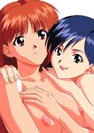  2girls areolae asuka_(viper) black_eyes black_hair blue_hair breasts brown_eyes brown_hair erect_nipples hug large_breasts lipstick miki_(viper) nipples nude oppai smile viper viper_ctr yuri 