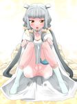  blush code_geass dress long_hair pee peeing red_eyes silver_hair socks solo tears tianzi toku_sonchou twintails wedding_dress 