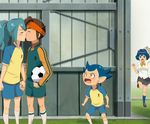  blush endou_mamoru eyes_closed inazuma_eleven inazuma_eleven_(series) kazemaru_ichirouta kiss kogure_yuuya otonashi_haruna running soccer_uniform sportswear syu_gomi trap yaoi 