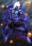  abs angry bad_id bad_pixiv_id barefoot beads electricity fangs gouki kamiya_(hs) kuruoshiki_oni male_focus muscle open_mouth orange_eyes prayer_beads shirtless solo street_fighter street_fighter_iv_(series) torn_clothes veins white_hair 