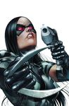  angry black_hair claws costume gloves homo_superior long_hair marvel mutant pistol ranged_weapon red_eyes weapon x-23 x-men 