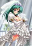  blue_eyes breasts cleavage garter_belt green_hair kimizuka_aoi large_breasts nipples oppai pantsu skirt_lift stockings thighhighs wedding_dress 