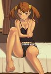  anjou_naruko ano_hi_mita_hana_no_namae_wo_bokutachi_wa_mada_shiranai. barefoot blush breasts brown_eyes brown_hair cleavage feet kasanui large_breasts nail_polish sitting solo toenail_polish twintails 