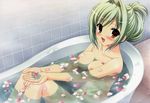  absurdres bath bathtub blush breasts floating_breasts green_hair happy heart highres huge_filesize lia_berlioz long_hair medium_breasts nipples nude petals prism_rhythm tanihara_natsuki water yellow_eyes 