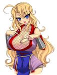  artist_request blush breasts cleavage enoko_(zqfebi) fishnets ga_no_kitsune glory_hole gloryhole large_breasts ninja original smile 
