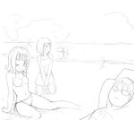  amami_haruka awakened_miki bikini greyscale hagiwara_yukiho hoshii_miki idolmaster idolmaster_(classic) idolmaster_1 kisaragi_chihaya monochrome multiple_girls one_eye_closed rison side-tie_bikini sketch swimsuit 