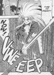 energy_sword greyscale hard_translated minagi_(tenchi_muyou!) monochrome okuda_hitoshi spiked_hair sword tenchi_muyou! translated weapon 