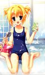  :3 :d absurdres alternate_hairstyle bangs barefoot bathing bathroom blonde_hair blue_eyes blue_swimsuit blush breasts cameltoe character_doll chibi chitose_sana double_bun feet full_body gradient hair_intakes hair_up happy highres holding indoors looking_at_viewer muririn o_o official_art on_floor one-piece_swimsuit open_mouth reflection riding rindou_ruri rubber_duck scan school_swimsuit short_hair shower_head sitting small_breasts smile soap_bubbles solo sponge swimsuit tareme taut_clothes taut_swimsuit tenshinranman tile_wall tiles wariza washbowl water wet 