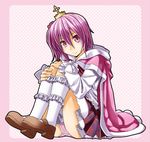  alto-00 cape crown highres macaron_(twinkle_crusaders) panties pantyshot pantyshot_(sitting) pink_hair pink_panties sitting solo twinkle_crusaders underwear 